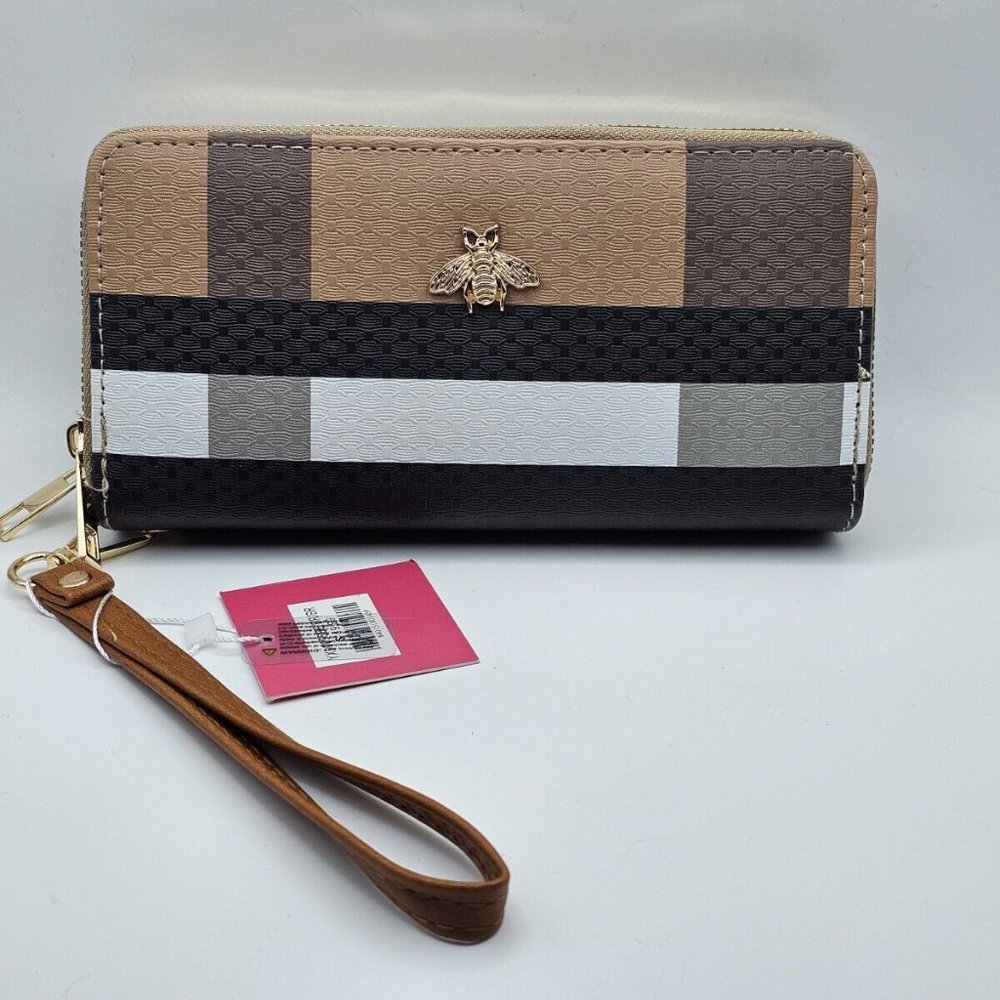 ICONIC BAGS  Wristlet Wallet Plaid Faux Leather Bee